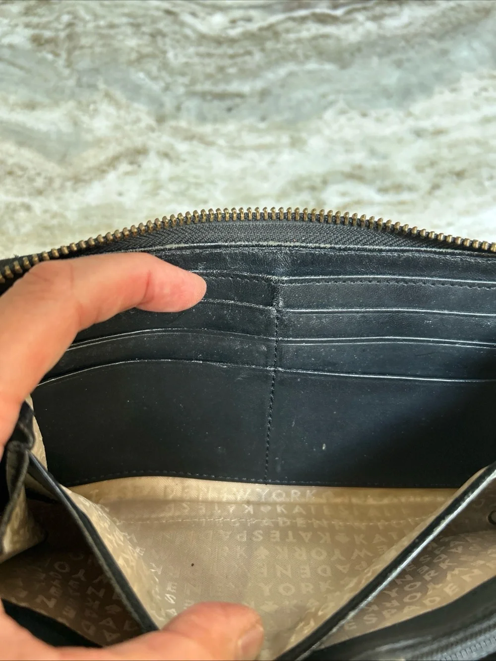 Kate Spade Snakeskin Embossed Leather Metallic Zip Large Wallet in Tan/Black